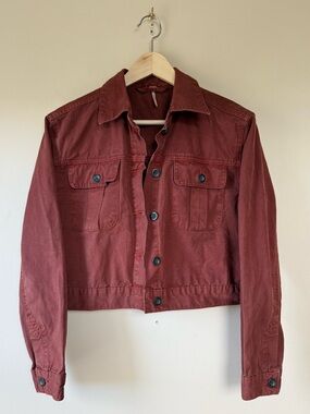 Free People Distressed Cropped Cotton Utensils Utility Jacket - Rust Orange - Sm